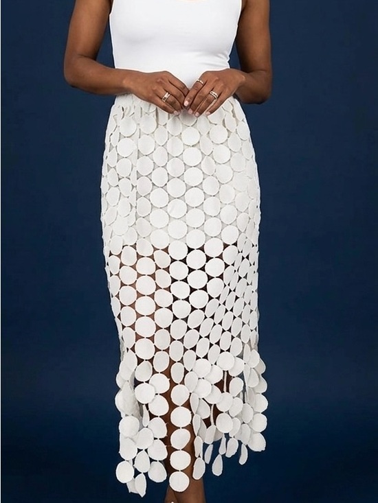 Ailoqing Dresses & Skirts - NWT Boho Chic Midi Skirt 
White Circle-Cut fun skirt Size Large